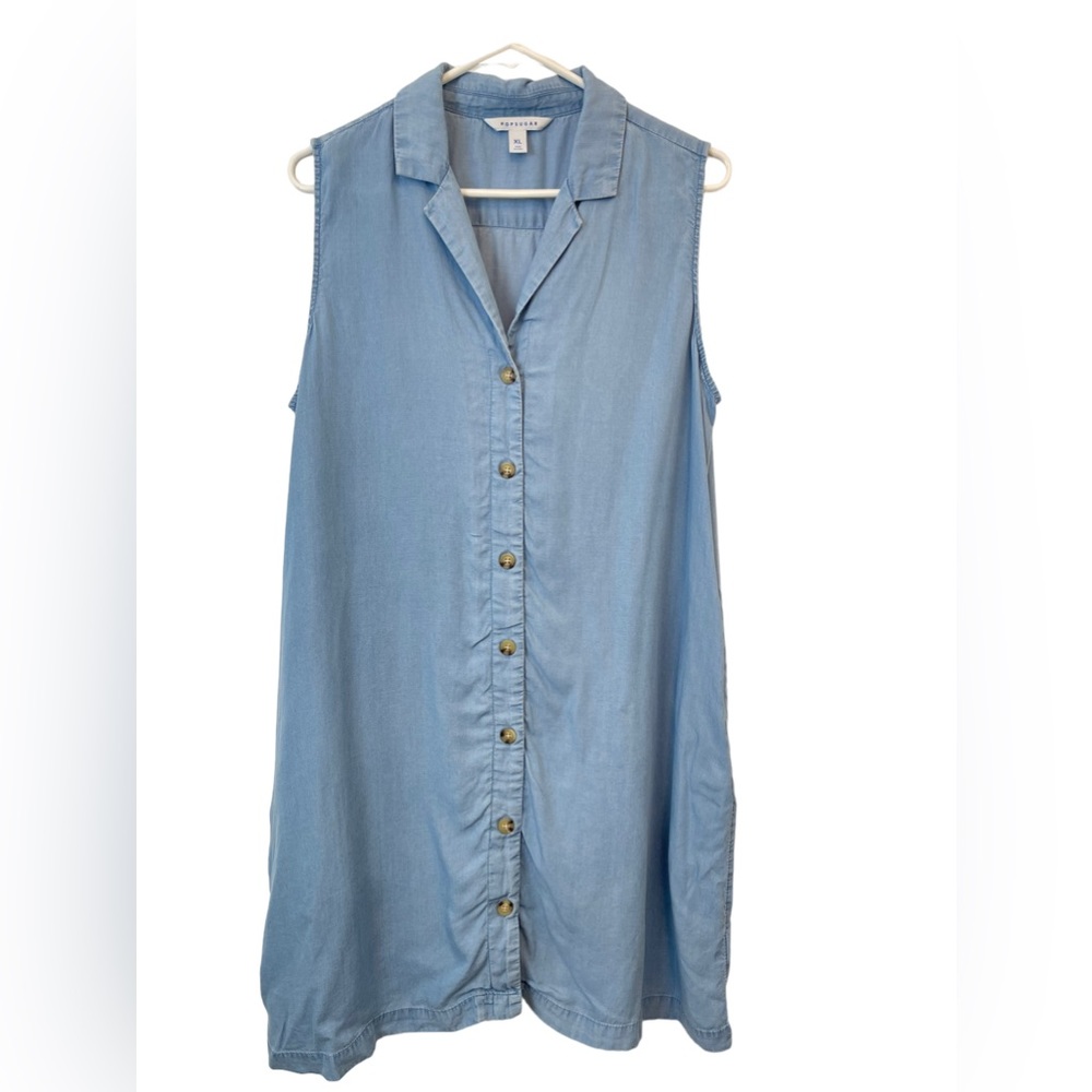 POPSUGAR Blue Chambray Mini Dress With Pockets Women Size XL
